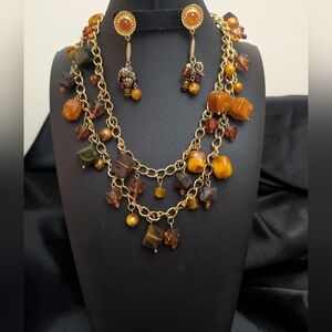 #61. Vintage Joan Rivers Long Lucite Stone Necklace & Vintage Earrings